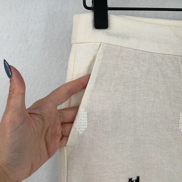 NWT Zara White Green Geometric Flat Front Embroidered Lined Trouser Pants Medium - Picture 7 of 11